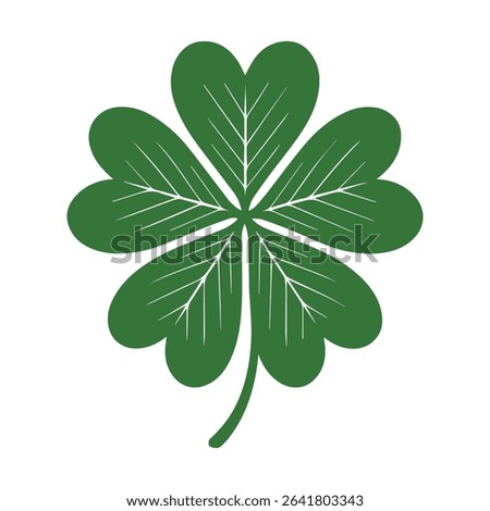 A detailed vector illustration of a rare five-leaf clover. This symbol of extra good luck, fame, and fortune features intricate leaf veins. Isolated on a white background.