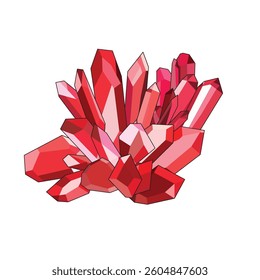 A detailed vector illustration of a red crystal cluster with sharp, faceted edges. Ideal for fantasy, gaming, alchemy, minerals, and gemstone-related designs