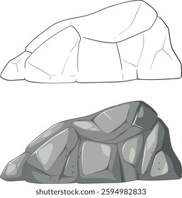 A detailed vector illustration of a rock, showcasing both outline and colored versions, ideal for design projects