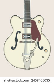 Detailed vector illustration of rock signature hollow body electric guitar in white