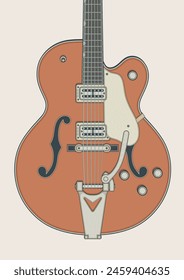 Detailed vector illustration of rockabilly style hollow body electric guitar