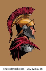 Una Ilustración vectorial detallada de un soldado romano, mostrando armadura, casco y armamento romanos tradicionales. Este diseño histórico captura la esencia de los antiguos guerreros romanos.