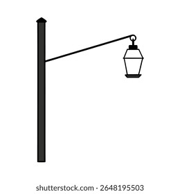 A detailed vector illustration of a rustic wooden pole with a hanging lantern, perfect for adding a touch of vintage charm to your designs.