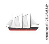 Detailed vector illustration of a schooner with black hull and white sails.
