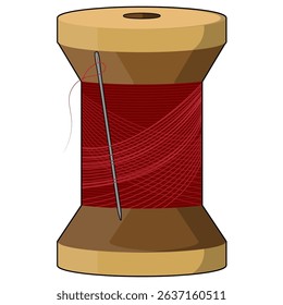 Detailed vector illustration of a sewing needle with thread, perfect for fashion, tailoring, crafting, or textile-related projects