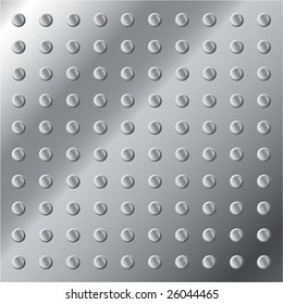 Detailed vector illustration of a shiny metal background or texture with small bolts.