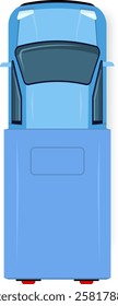 Detailed vector illustration showcasing a classic blue car from a top down perspective. The design highlights the car s sleek lines and modern style, emphasizing automotive elegance