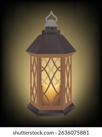 A detailed vector illustration showcasing a lantern with an intricate lattice design, emitting a warm light. Perfect for adding a cozy touch.