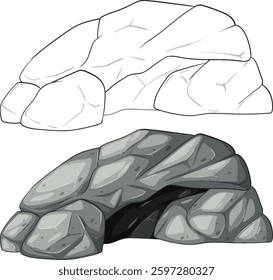 Detailed vector illustration showcasing two rock formations with distinct shading and line work, ideal for educational or design purposes