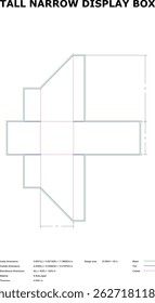 Detailed vector illustration showing the diecut layout and dimensional specifications for a tall narrow display box design.