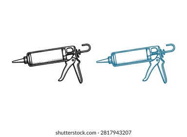 A detailed vector illustration showing two versions of a manual caulking gun used for applying sealant and adhesive in construction and home repair projects.