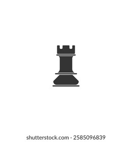 A detailed vector illustration of a silhouette chess rook piece, set against a white background. Ideal for use in chess, strategy games, and board game-related designs.