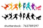 Detailed vector illustration silhouettes of expressive dance people dancing. Jazz funk, hip-hop, house dance lettering. Dancer.