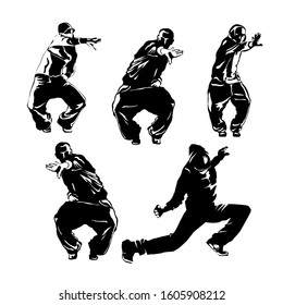 Detailed vector illustration silhouettes of expressive dance people dancing. Hip-hop. Dancer. Vector illustration.