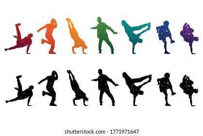 hip hop dancers colorful silhouette