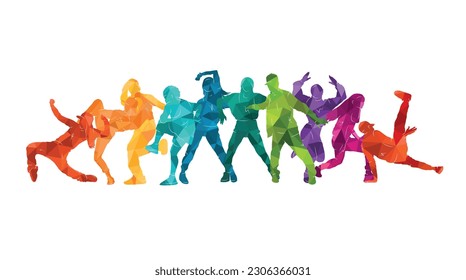 Detailed vector illustration silhouettes of expressive dance people dancing. Jazz funk, hip-hop, house dance lettering. Dancer.