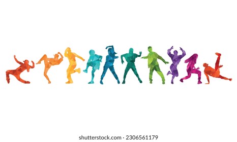 Detailed vector illustration silhouettes of expressive dance people dancing. Jazz funk, hip-hop, house dance lettering. Dancer.