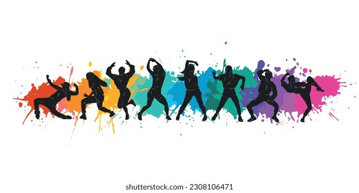 Siluetas detalladas de ilustraciones vectoriales de bailes expresivos bailando. Funk de jazz, hip-hop, letras de baile de la casa. Bailarina.