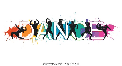 Detailed vector illustration silhouettes of expressive dance people dancing. Jazz funk, hip-hop, house dance lettering. Dancer.