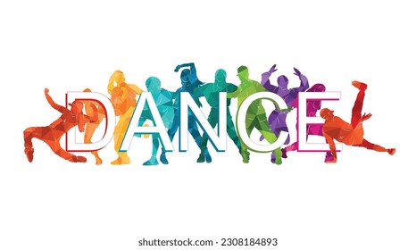 Detailed vector illustration silhouettes of expressive dance people dancing. Jazz funk, hip-hop, house dance lettering. Dancer.