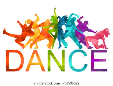 Detailed vector illustration silhouettes of expressive dance people dancing. Jazz funk, hip-hop, house dance lettering. Dancer.