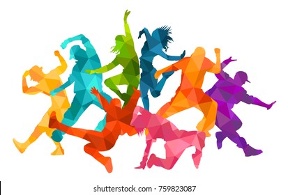 Detailed vector illustration silhouettes of expressive dance people dancing. Jazz funk, hip-hop, house dance lettering. Dancer.