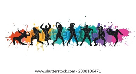 Detailed vector illustration silhouettes of expressive dance people dancing. Jazz funk, hip-hop, house dance lettering. Dancer.