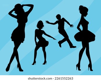 Detailed vector illustration silhouettes of the newest dancing expressive dancers of 2023.