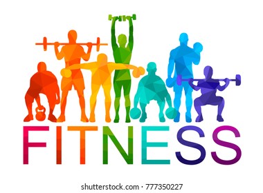 Detailed vector illustration silhouettes  strong rolling people set girl and man sport fitness gym body-building workout powerlifting health training dumbbells barbell. Healthy lifestyle. 

