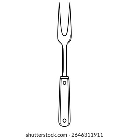 A detailed vector illustration of a simple, elegant meat fork with a wooden handle, perfect for culinary designs and kitchen-related projects.