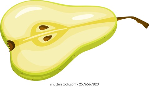 Detailed vector illustration of a sliced pear showing its seeds and juicy texture, highlighting the freshness and natural appeal of this popular fruit. Perfect for food and health themes