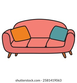 A detailed vector illustration of a sofa with pillows, featuring a cozy and stylish design. 