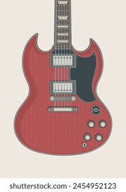 Detailed vector illustration of solid body rock electric guitar in cherry red
