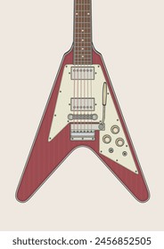 Detailed vector illustration of sparkling red v shape electric guitar