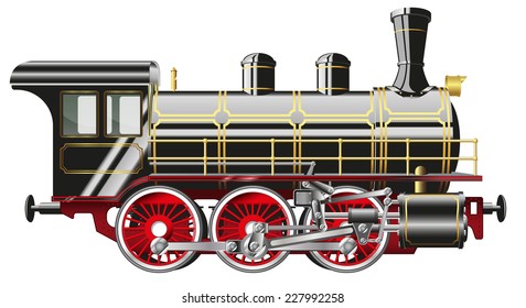 detailed vector illustration of a steam locomotive isolated on white background