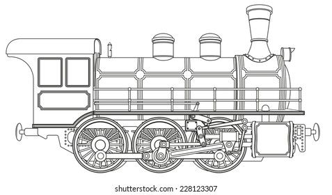 detailed vector illustration of a steam locomotive isolated on white background