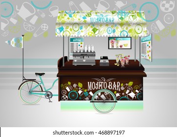 Detailed vector illustration.  Street bicycle cart