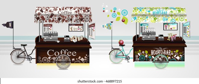 Detailed vector illustration.  Street bicycles cart