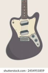 Ilustración vectorial detallada de guitarra eléctrica de cuerpo offset supersónico