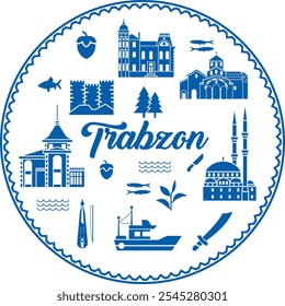 Ilustración vectorial detallada de la ciudad de Trabzon, diseño de arte lineal mínimo en Turquía 