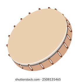 Detailed vector illustration of a traditional hand drum with natural colors, perfect for music and cultural themes. Ideal for educational or artistic projects.