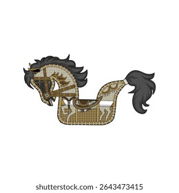 Uma ilustração vetorial detalhada do tradicional cavalo "Jaranan" javanês, feito com texturas de bambu tecidas e ornamentos étnicos. Perfeito para projetos culturais, artesanais ou de impressão