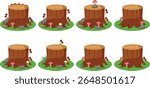 A detailed vector illustration of a tree stump, highlighting natural textures and earthy tones for a rustic, woodland feel.