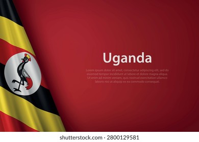 Detailed vector illustration of the Ugandan flag waving proudly, featuring the national crest of a grey crowned crane. Perfect for travel, culture, or patriotic designs.