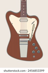 Detailed vector illustration of unique offset body electric guitar. Created in the style of retro