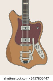 Detailed vector illustration of unique offset body electric guitar
