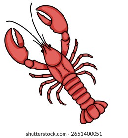 Detailed vector illustration of a vibrant red crayfish, showcasing its segmented body, powerful claws, and intricate details, perfect for seafood-themed designs.