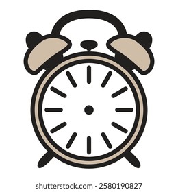 A detailed vector illustration of a vintage alarm clock, featuring a classic round design with twin bells on top, a metal body, and a traditional clock face.