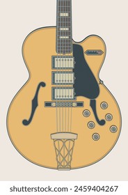 Detailed vector illustration of vintage jumbo switchmaster hollow body electric guitar