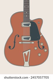 Detailed vector illustration of vintage and rare hollow body electric guitar